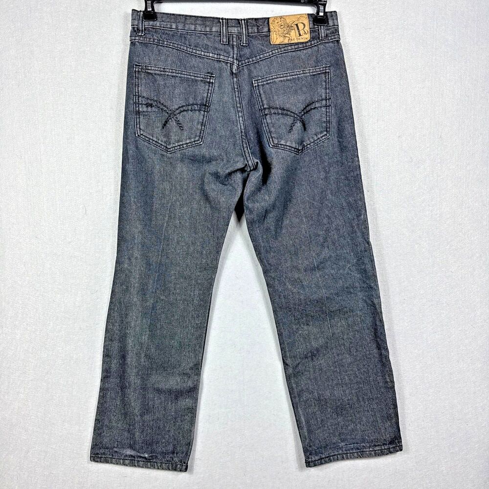 Vtg PAG Collection Denim Jeans Embroidered Baggy Hip Hop Black Wash Men 36x32